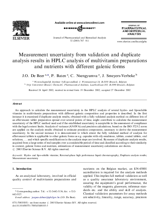 (PDF) Measurement uncertainty from validation and duplicate analysis ...