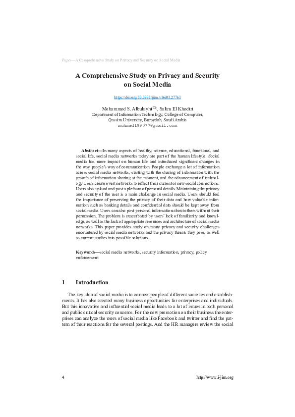 (PDF) A Comprehensive Study on Privacy and Security on Social Media