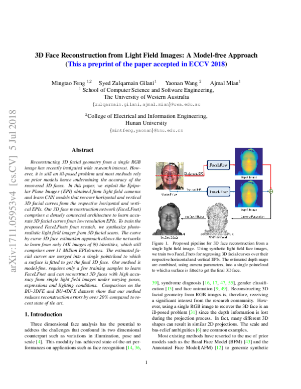 (PDF) 3D Face Reconstruction from Light Field Images: A Model-free Approach
