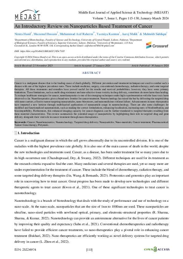 (PDF) An Introductory Review on Nanoparticles Based Treatment of Cancer