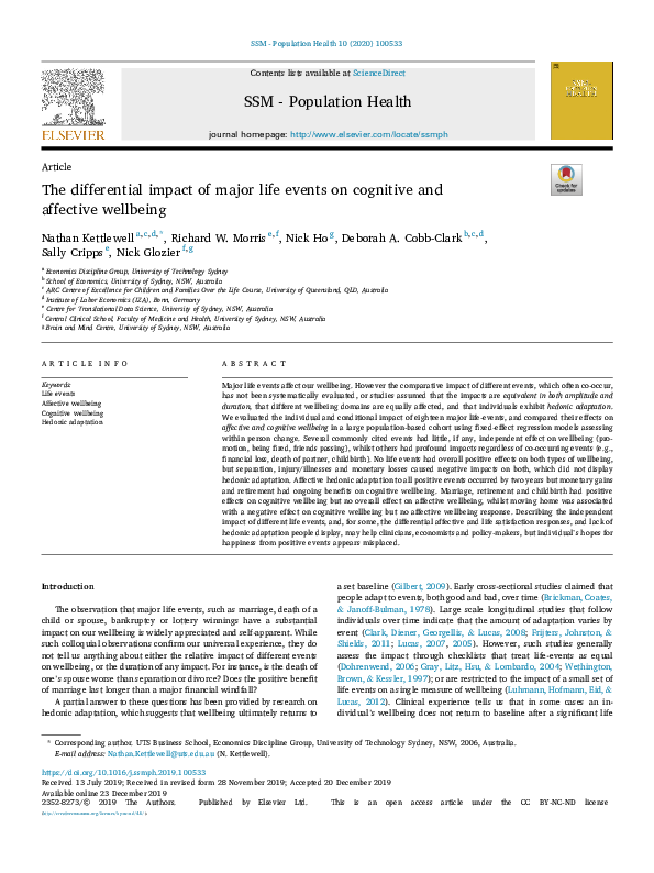 (PDF) The differential impact of major life events on cognitive and ...