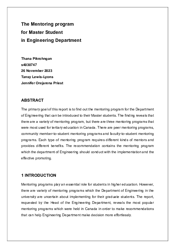 (PDF) The Mentoring program for Master Student in Engineering Department