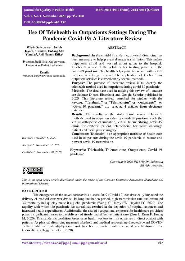 (PDF) Use of Telehealth in Outpatients Settings During the Pandemic ...