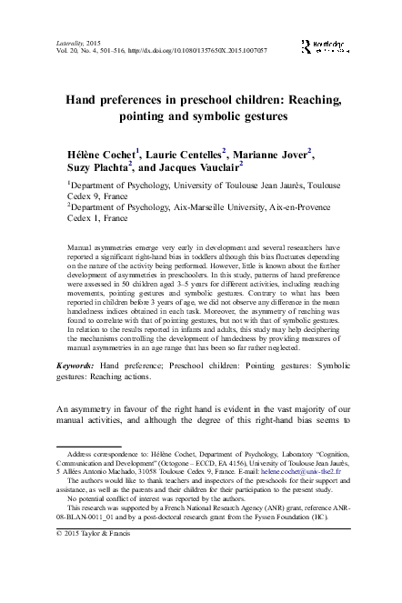 (PDF) Hand preferences in preschool children: Reaching, pointing and ...