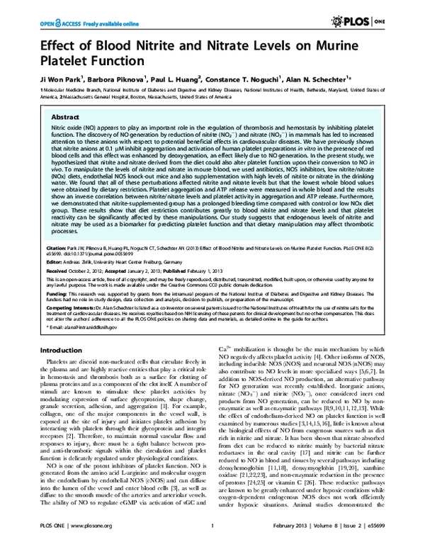 (PDF) Effect of Blood Nitrite and Nitrate Levels on Murine Platelet ...