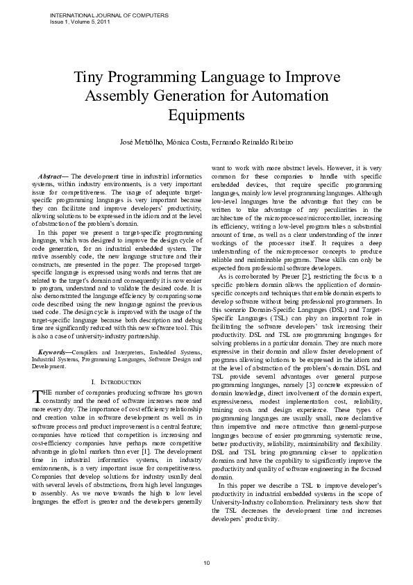 (PDF) Tiny programming language to improve assembly generation for ...
