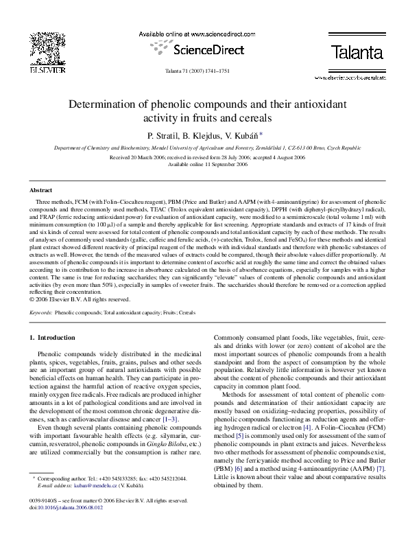 (PDF) Determination of phenolic compounds and their antioxidant ...