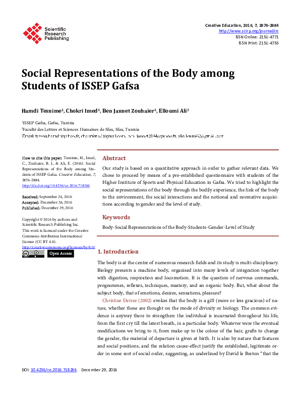 (PDF) Social Representations of the Body among Students of ISSEP Gafsa