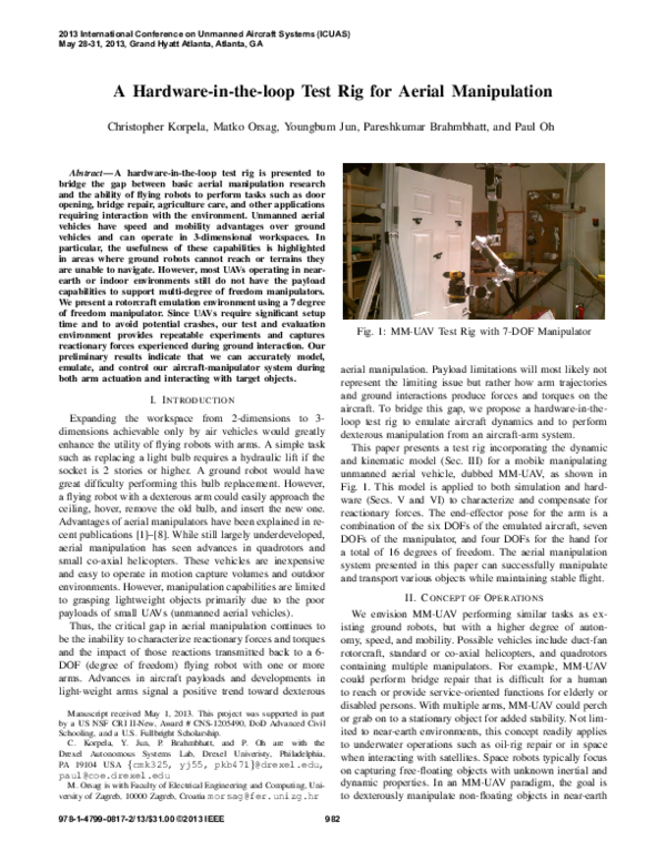 (PDF) A hardware-in-the-loop test rig for aerial manipulation