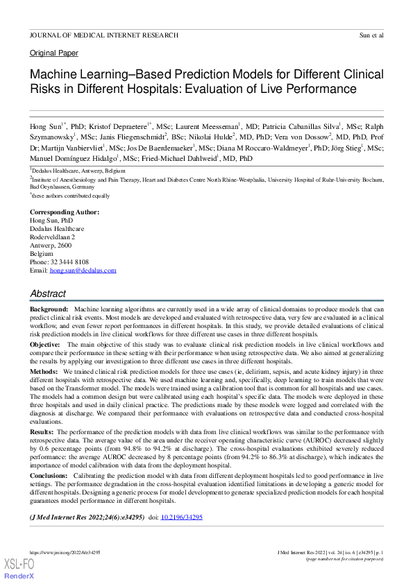 (PDF) Machine Learning–Based Prediction Models for Different Clinical ...