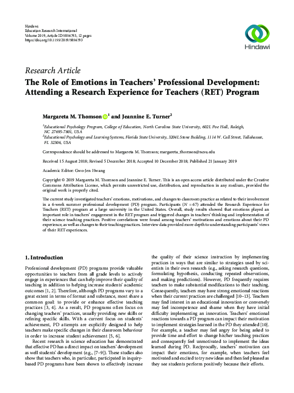 (PDF) The Role of Emotions in Teachers’ Professional Development ...