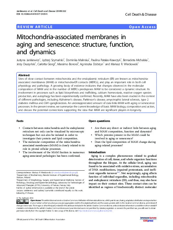 (PDF) Mitochondria-associated membranes in aging and senescence ...