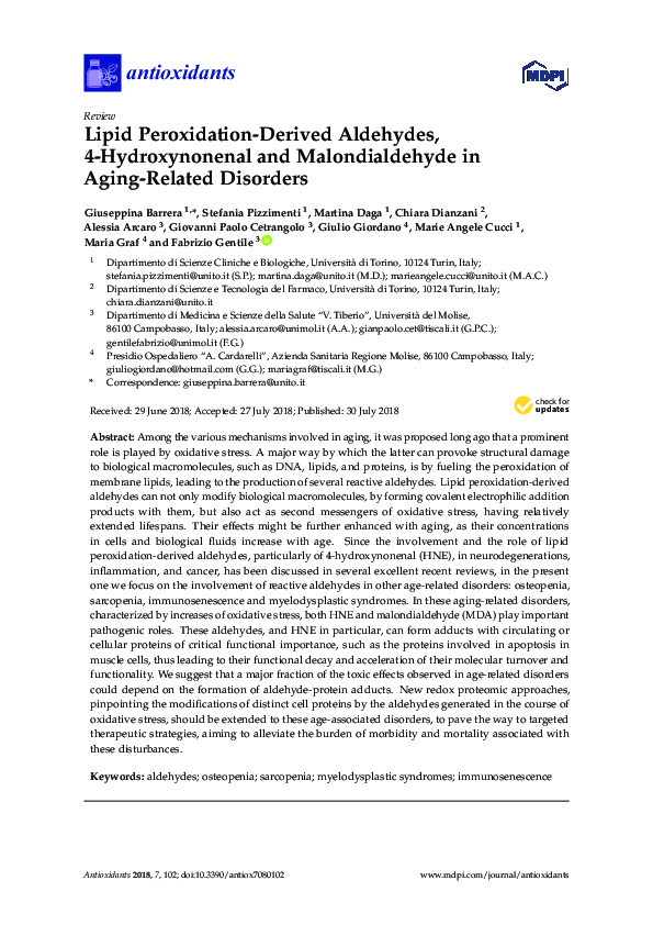 Lipid Peroxidation-Derived Aldehydes, 4-Hydroxynonenal and Malondialdehyde in Aging-Related Disorders