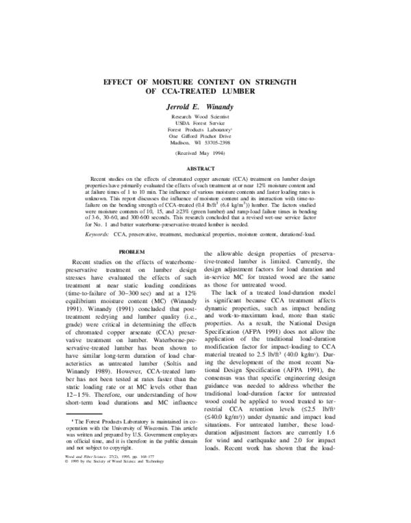 (PDF) Effect of Moisture Content on Strength of Cca-Treated Lumber