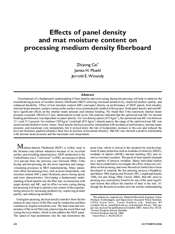 (PDF) Effects of panel density and mat moisture content on processing ...