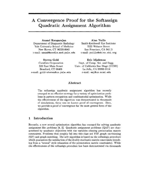 (PDF) A Convergence Proof for the Softassign Quadratic Assignment Algorithm