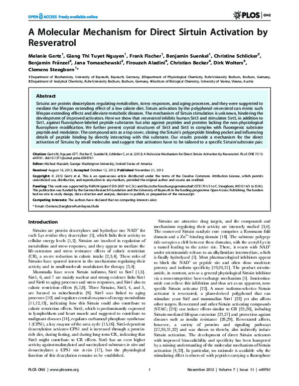 (PDF) A Molecular Mechanism for Direct Sirtuin Activation by Resveratrol