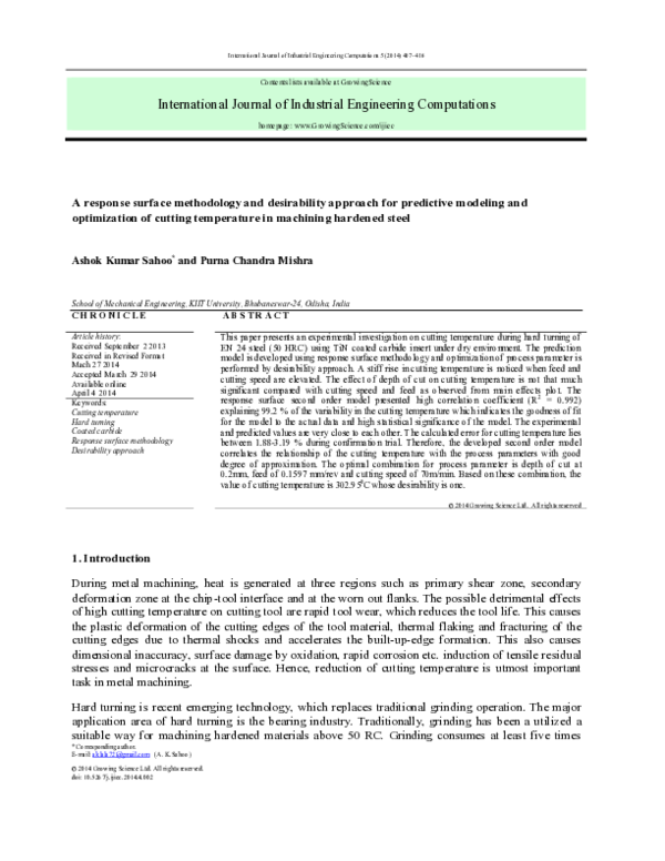 (PDF) Response Surface Methodology and Desirability Approach to ...