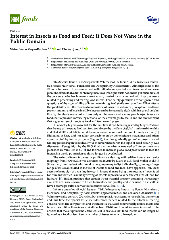 (PDF) Interest in Insects as Food and Feed: It Does Not Wane in the ...