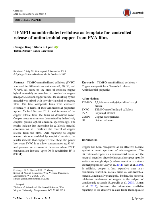 (PDF) TEMPO nanofibrillated cellulose as template for controlled ...