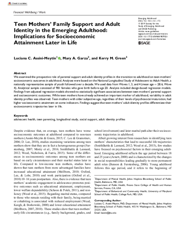 (PDF) Teen Mothers' Family Support and Adult Identity in the Emerging ...