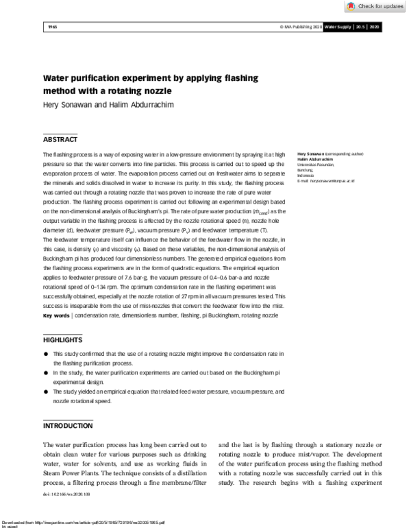 (PDF) Water purification experiment by applying flashing method with a