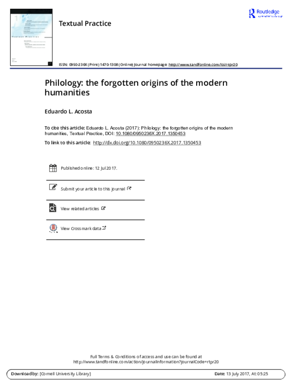 (PDF) Philology: the forgotten origins of the modern humanities