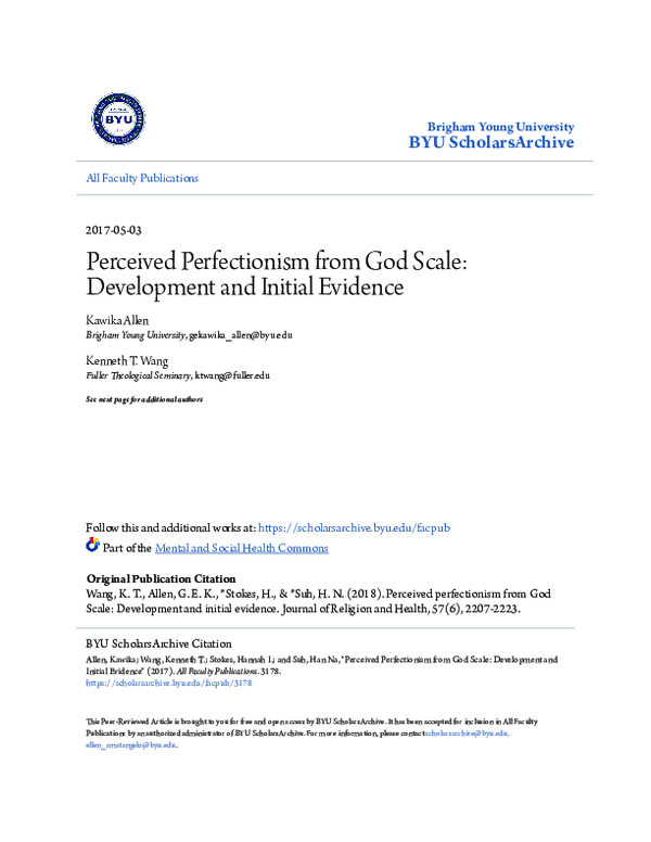 (PDF) Perceived Perfectionism from God Scale: Development and Initial ...