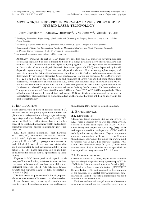 (PDF) MECHANICAL PROPERTIES OF Cr-DLC LAYERS PREPARED BY HYBRID LASER ...