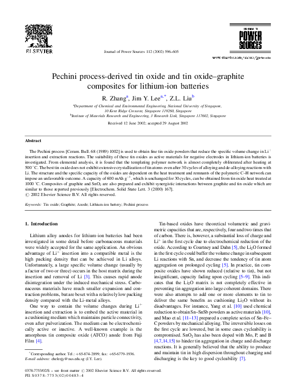 (PDF) Pechini process-derived tin oxide and tin oxide–graphite ...