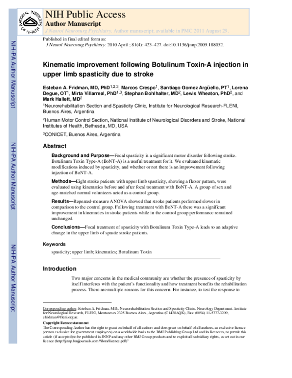 (PDF) Kinematic improvement following Botulinum Toxin-A injection in ...