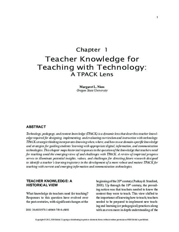 (PDF) Teacher Knowledge for Teaching with Technology