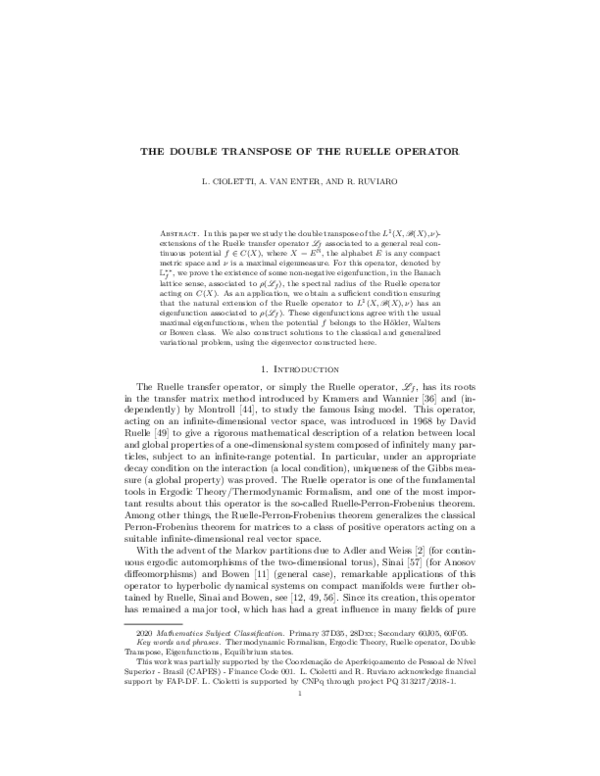 (PDF) The double transpose of the Ruelle operator