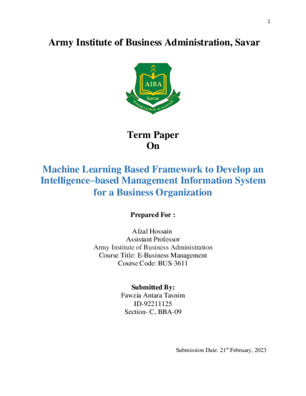 (PDF) Machine learning based framework to develop an Intelligence–based ...