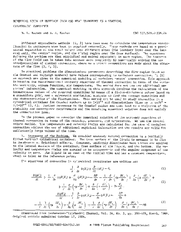 (PDF) Numerical study of the unsteady flow and heat transfer in ...