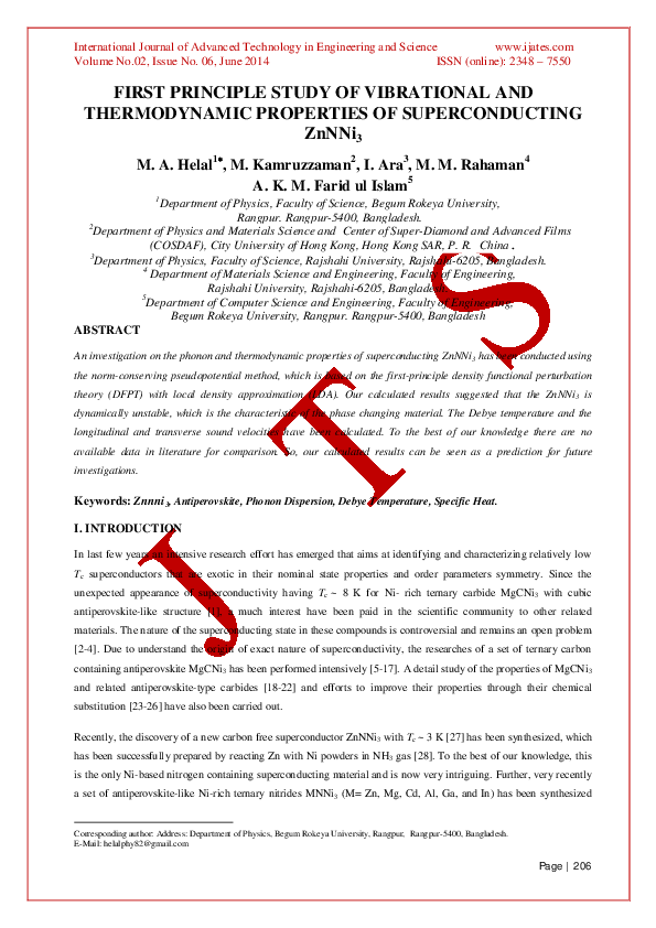 (PDF) FIRST PRINCIPLE STUDY OF VIBRATIONAL AND THERMODYNAMIC PROPERTIES ...
