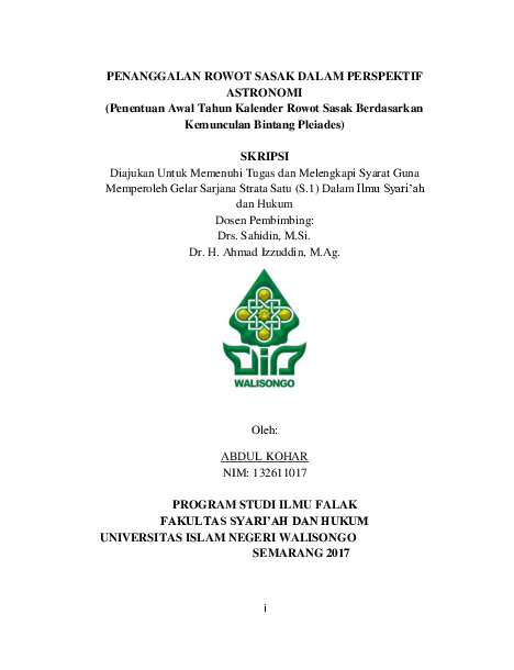 Penanggalan Rowot Sasak dalam perspektif astronomi : penentuan awal tahun kalender Rowot Sasak berdasarkan kemunculan bintang Pleiades