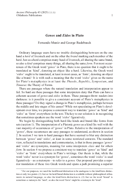 (PDF) Genos and Eidos in Plato