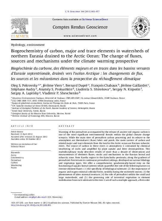 (PDF) Biogeochemistry of carbon, major and trace elements in watersheds ...