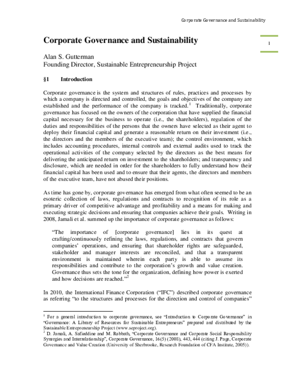 (PDF) Corporate Governance and Sustainability