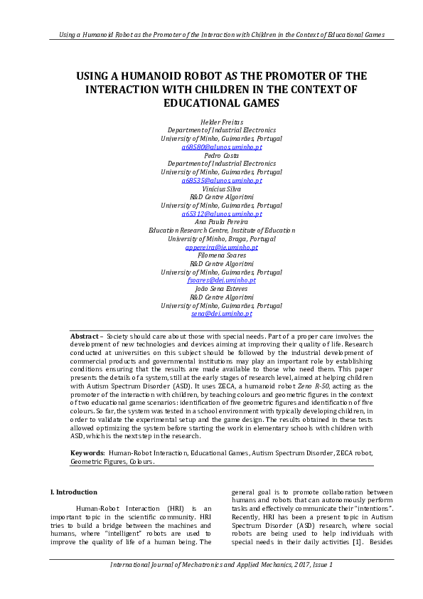 (PDF) Using a Humanoid Robot as the Promoter of the Interaction with ...
