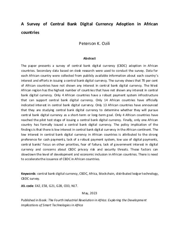 (PDF) A Survey of Central Bank Digital Currency Adoption in African ...