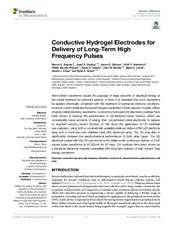 (PDF) Conductive Hydrogel Electrodes for Delivery of Long-Term High ...