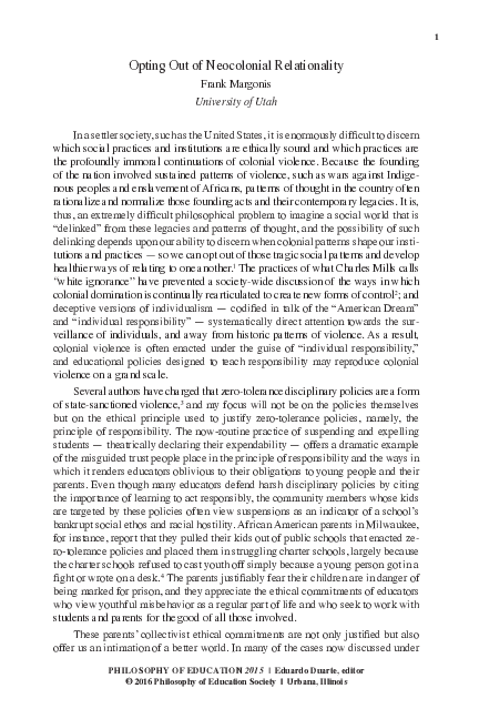 (PDF) Opting Out of Neocolonial Relationality