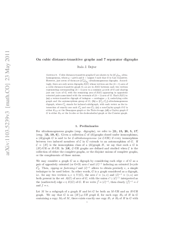 (PDF) On cubic distance-transitive graphs and 7 separator digraphs