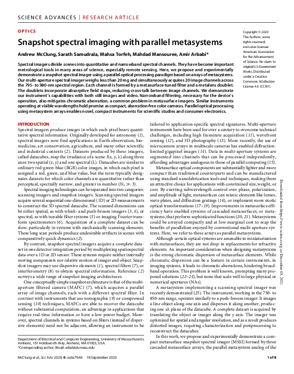 (PDF) Snapshot spectral imaging with parallel metasystems
