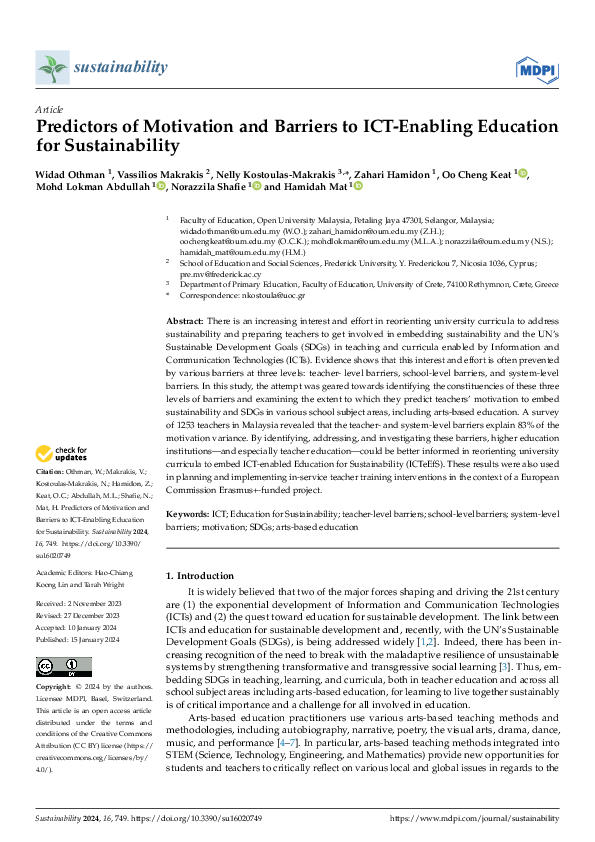 (PDF) Predictors of Motivation and Barriers to ICT-Enabling Education ...