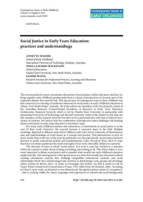 (PDF) Social justice in early years education: practices and ...