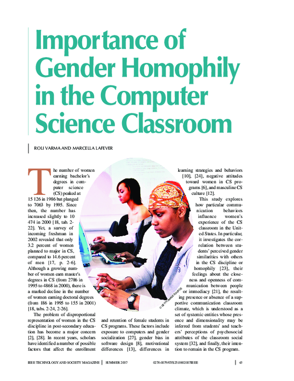 (PDF) Importance of gender homophily in the computer science classroom