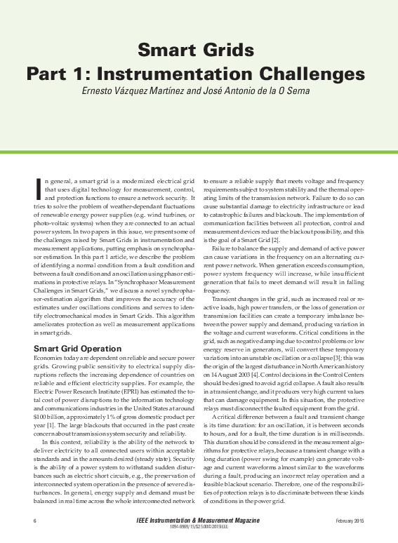 Pdf Smart Grids Part 1 Instrumentation Challenges